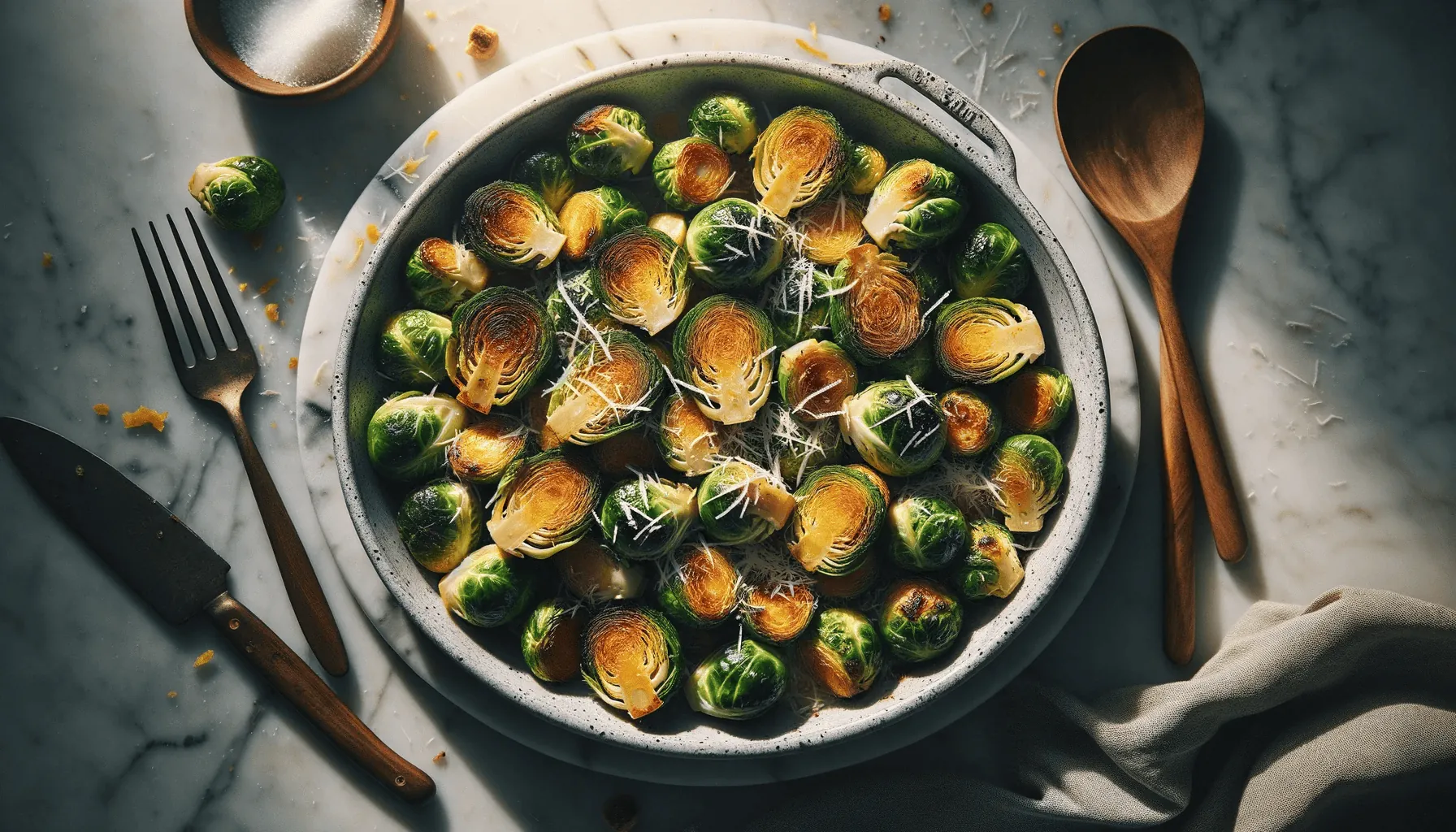 Oven-roasted Brussels sprouts, ready to serve
