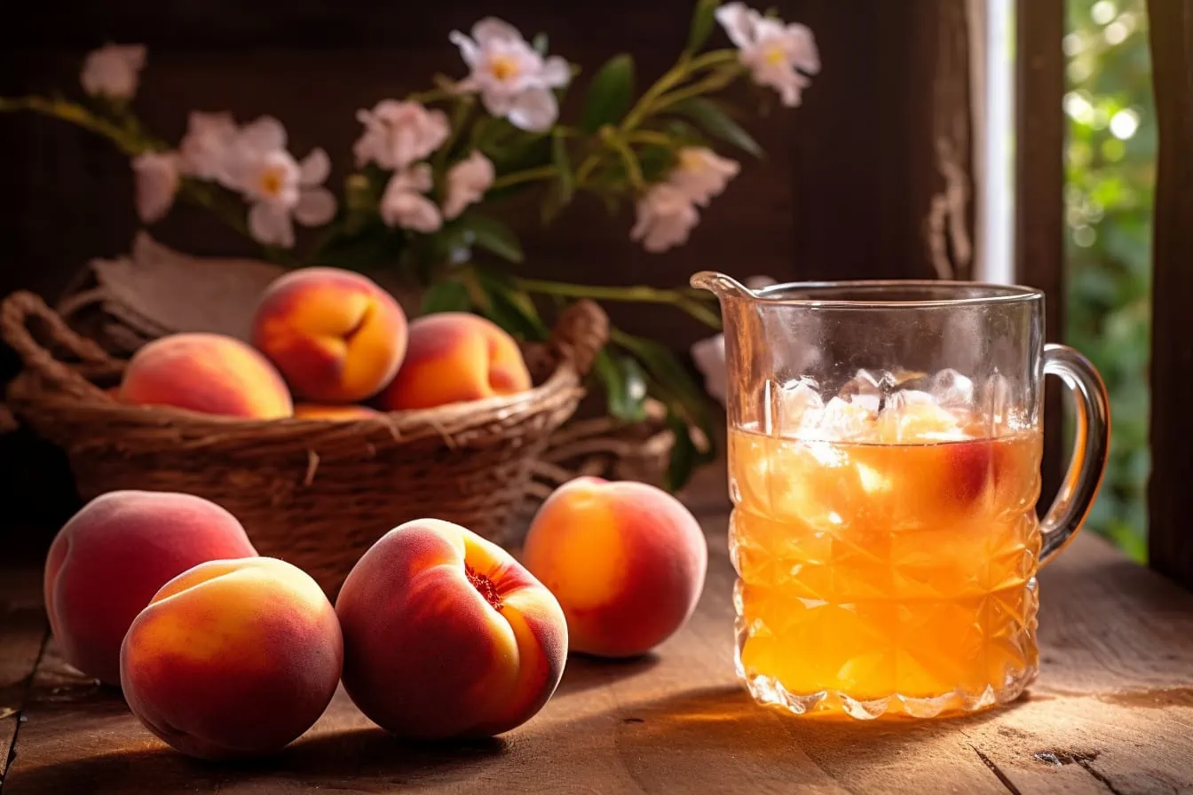 Peach brandy with ripe peaches