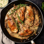 Pheasant breast in a pan, ready to serve