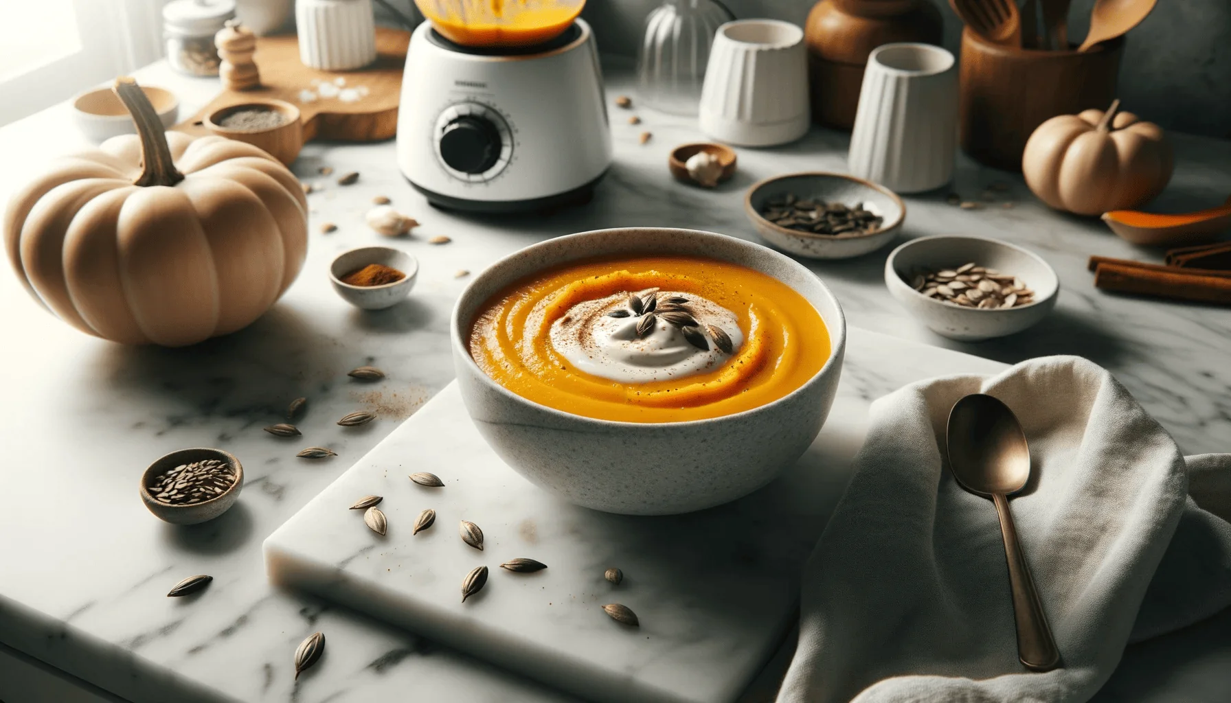 Roasted butternut squash soup, ready to serve