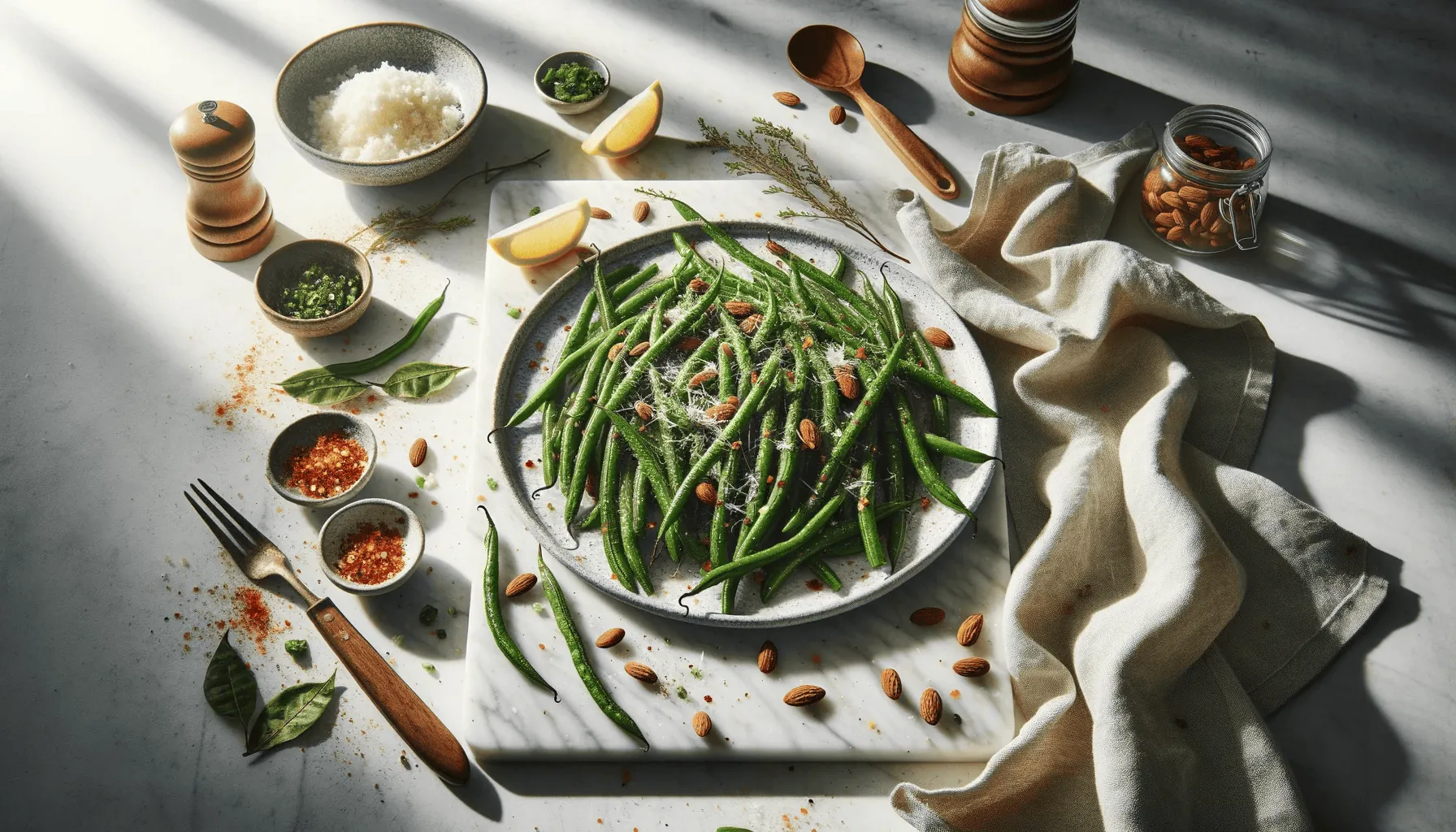 Roasted green beans, ready to serve