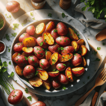 Roasted red potatoes, ready to serve