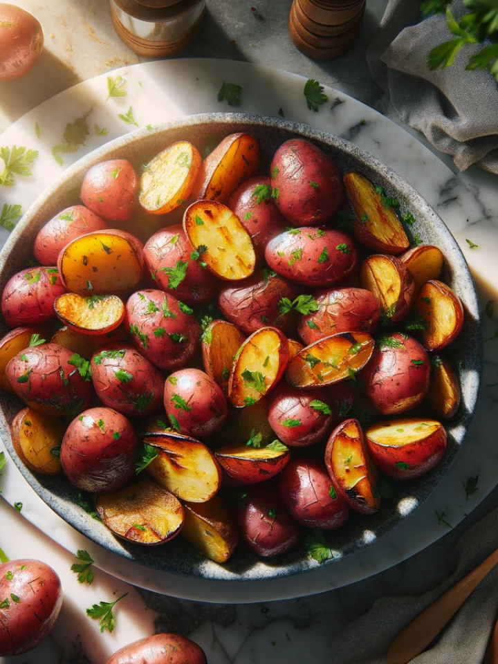 Roasted red potatoes, ready to serve