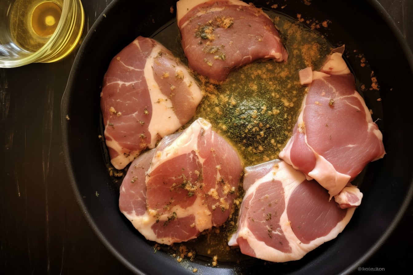 Seasoned fresh ham steak in a bowl