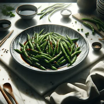 Soy-glazed green beans, ready to serve