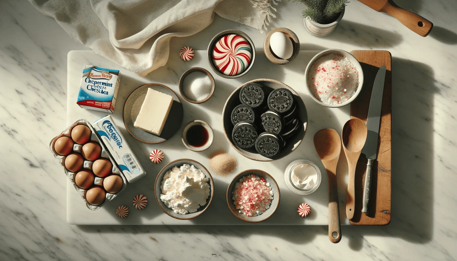 The ingredients for my Christmas peppermint cheesecake recipe