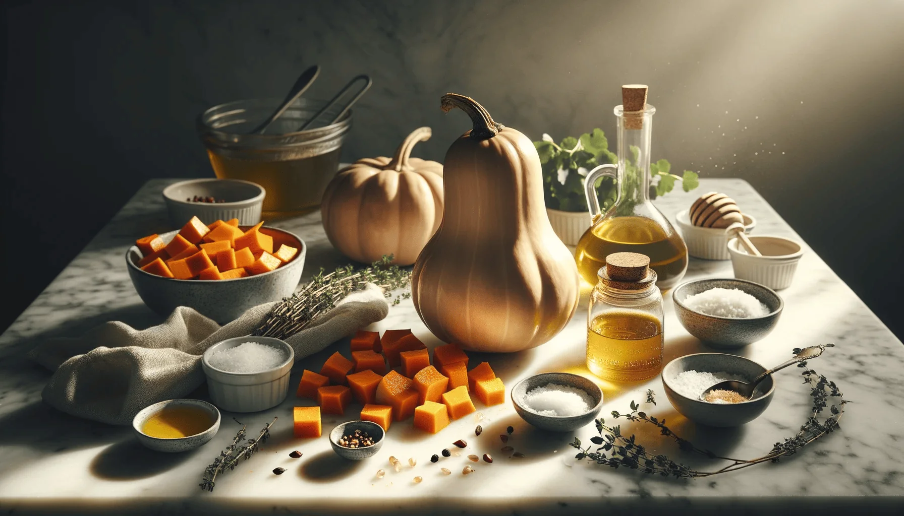 The ingredients for my honey-roasted butternut squash recipe