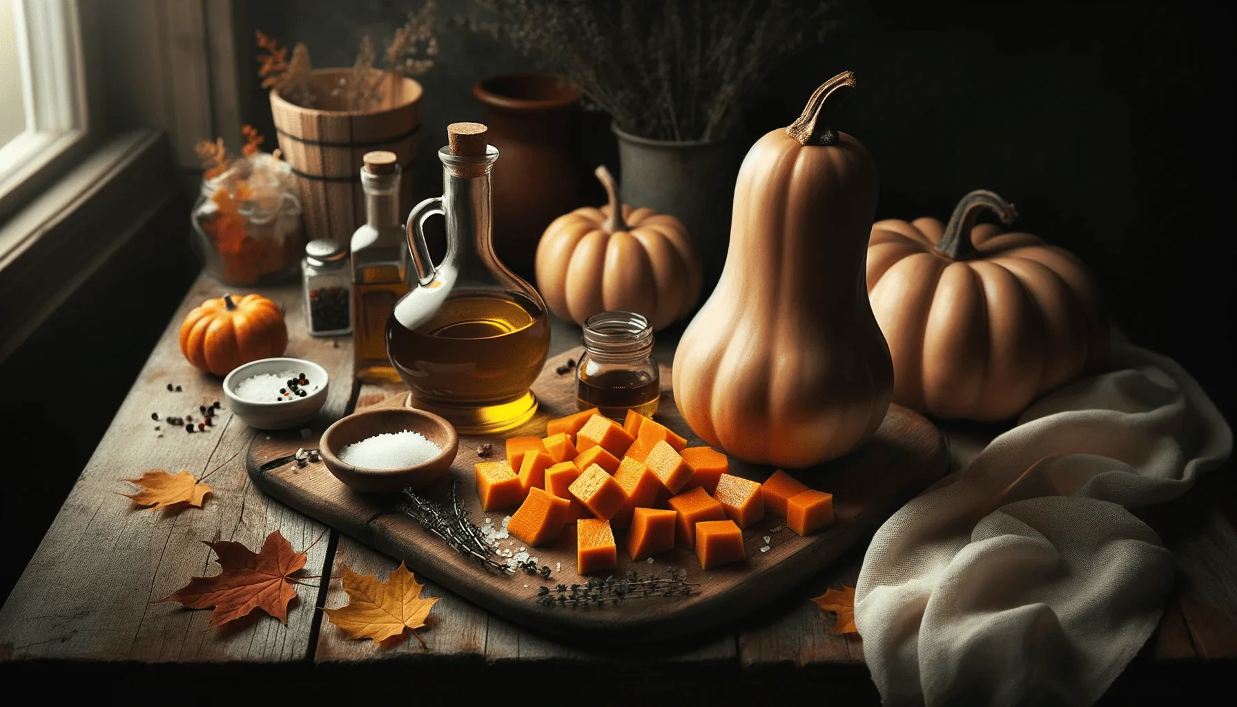 The ingredients for my maple-roasted butternut squash recipe