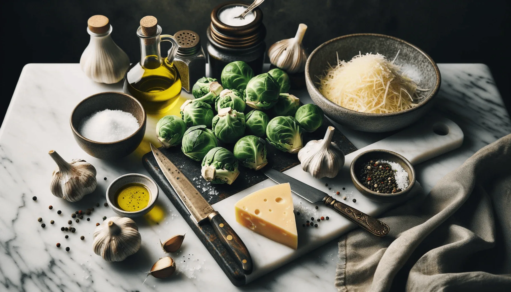The ingredients for my oven-roasted Brussels sprouts recipe