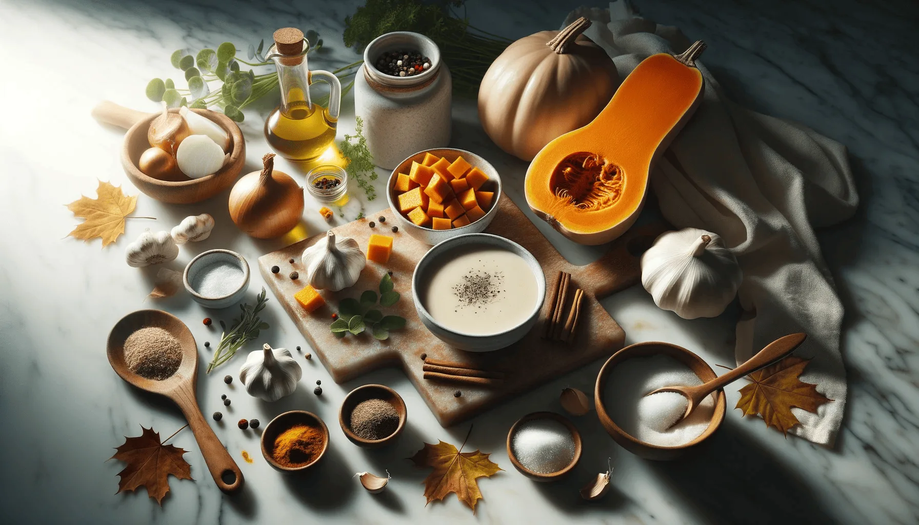 The ingredients for my roasted butternut squash soup recipe