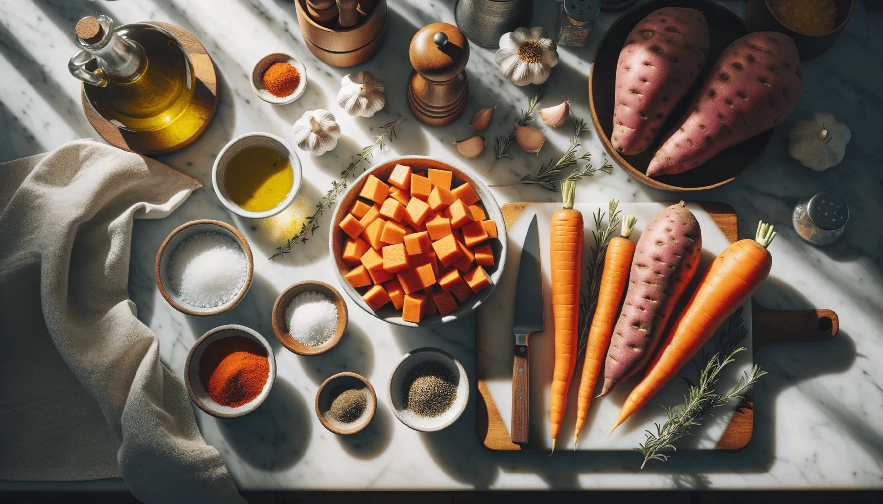 The ingredients for my roasted sweet potatoes and carrots recipe