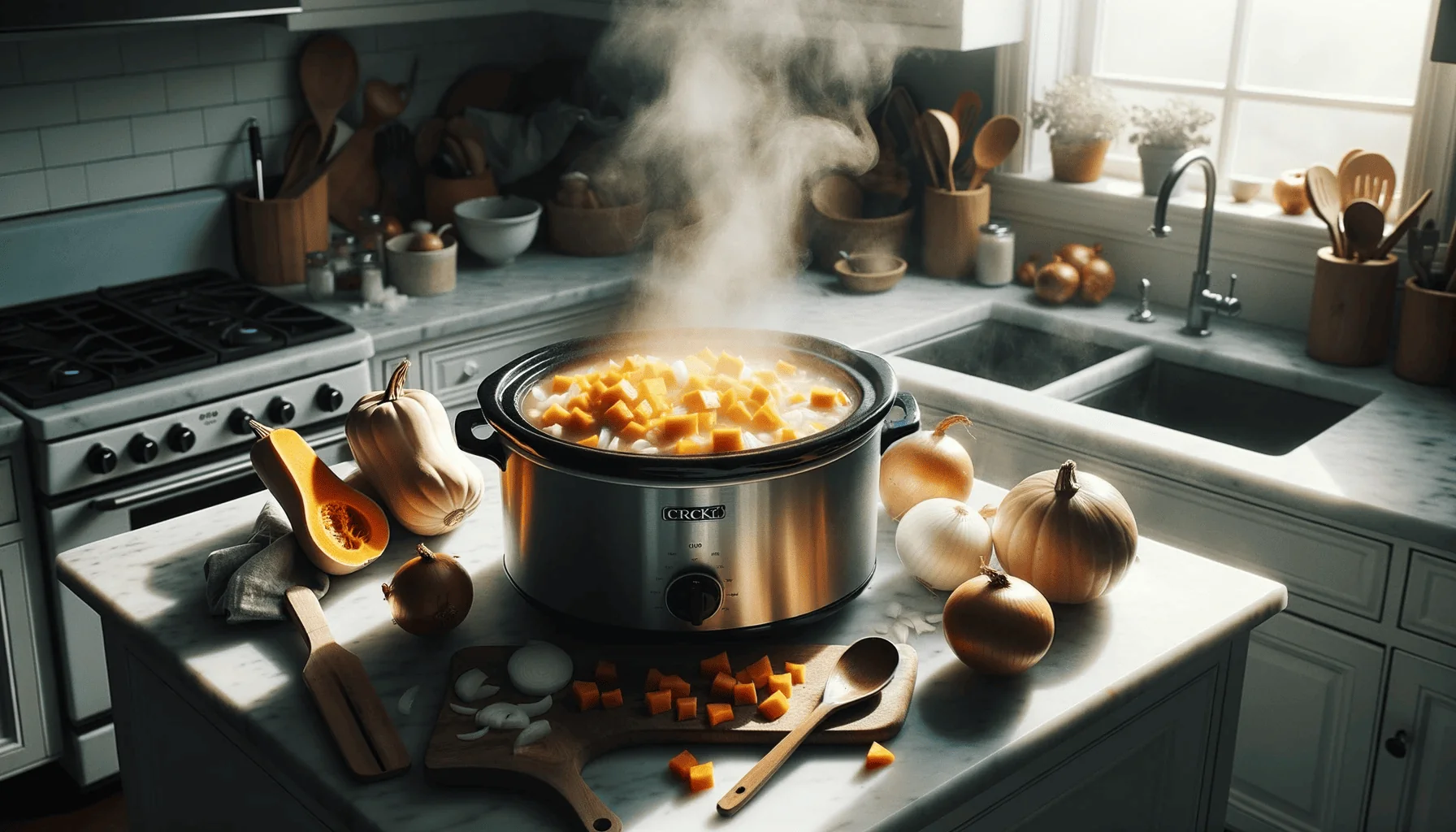 The making of Crock-Pot butternut squash soup