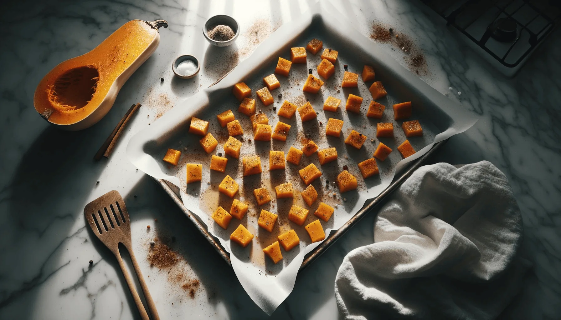 The making of cinnamon-roasted butternut squash