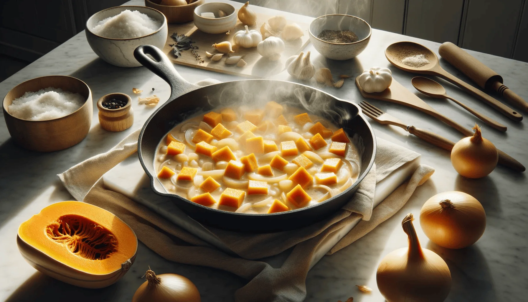 The making of creamy butternut squash casserole