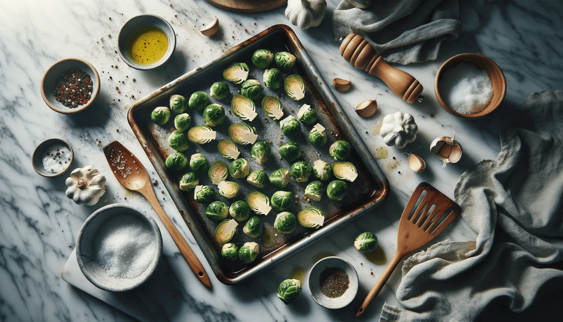 The making of crispy garlic parmesan Brussels Sprouts