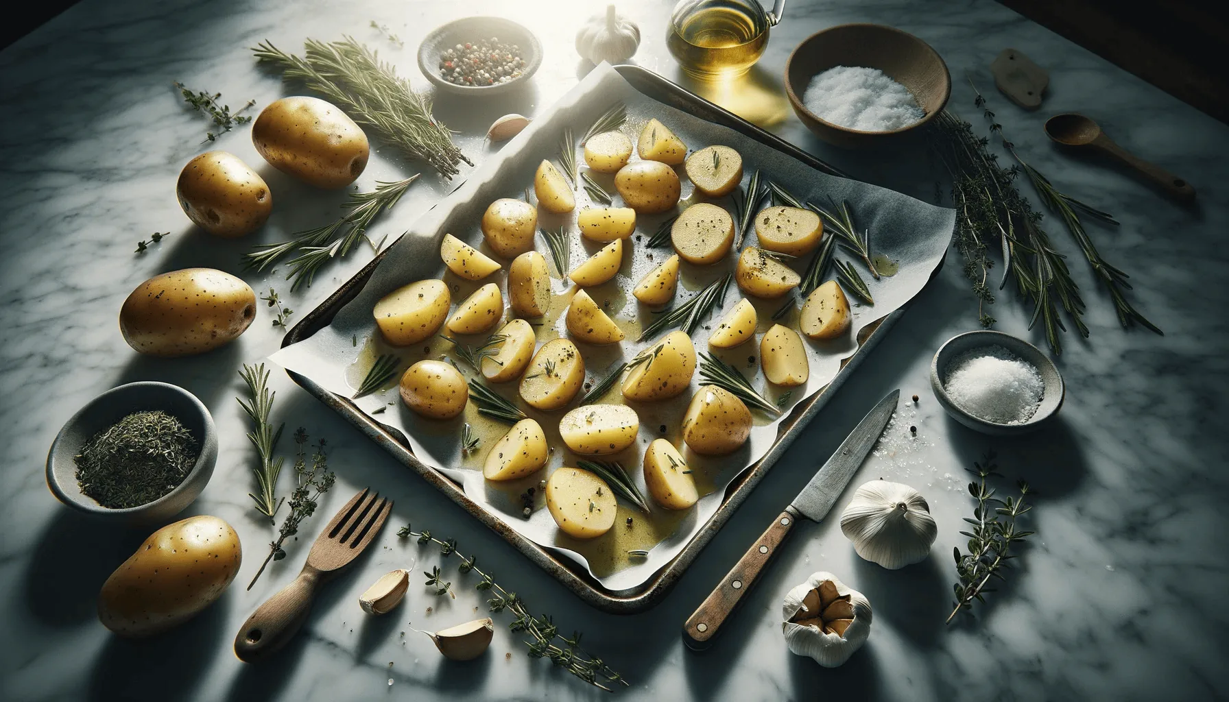 The making of garlic roasted potatoes