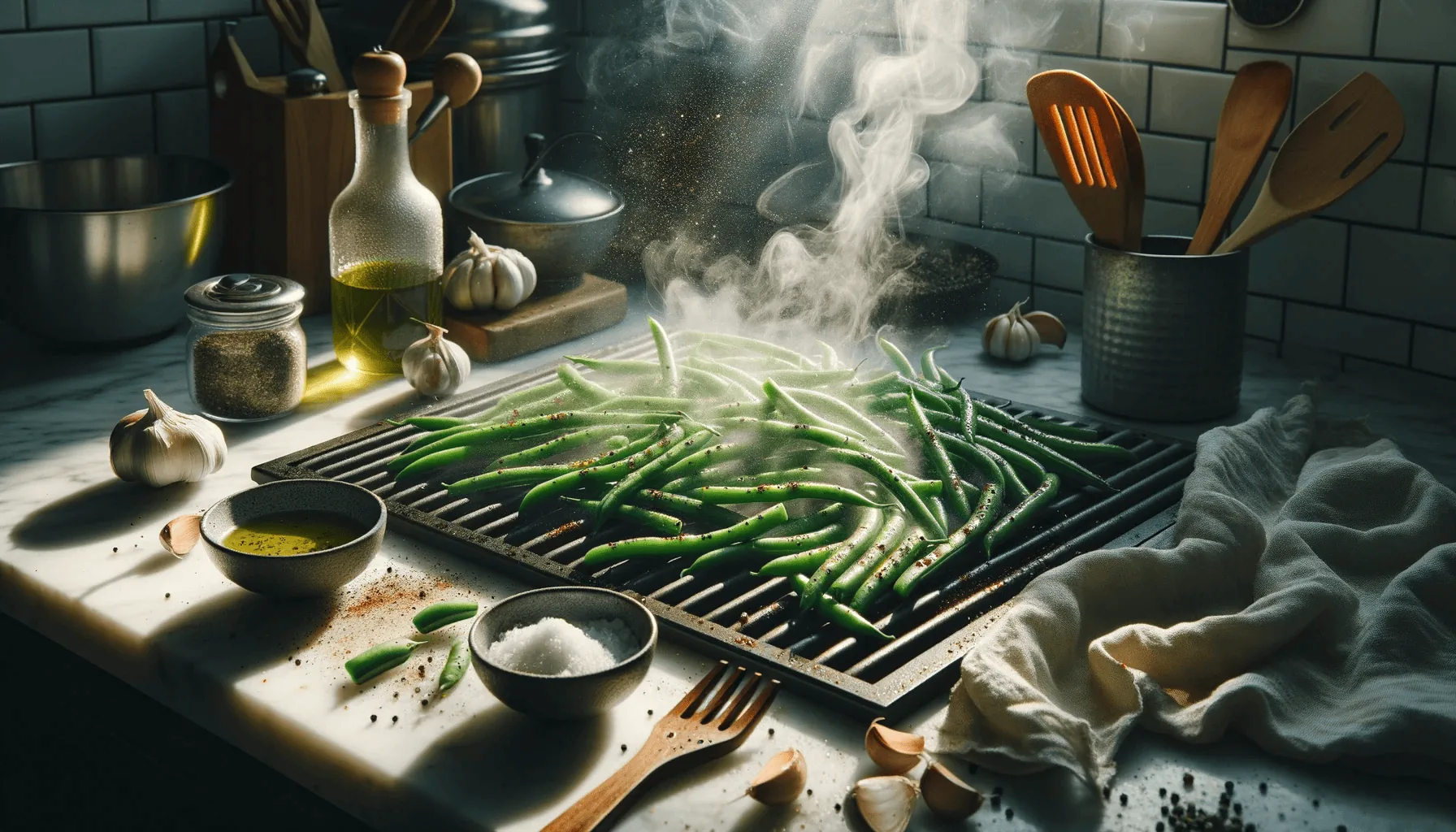 The making of grilled green beans recipe