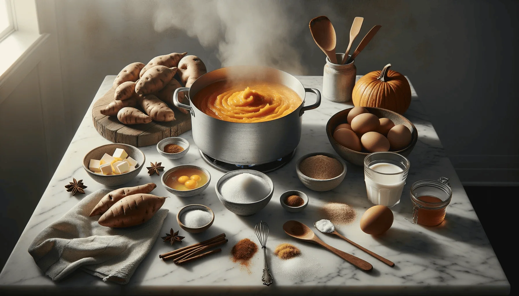 The making of sweet potato pumpkin casserole