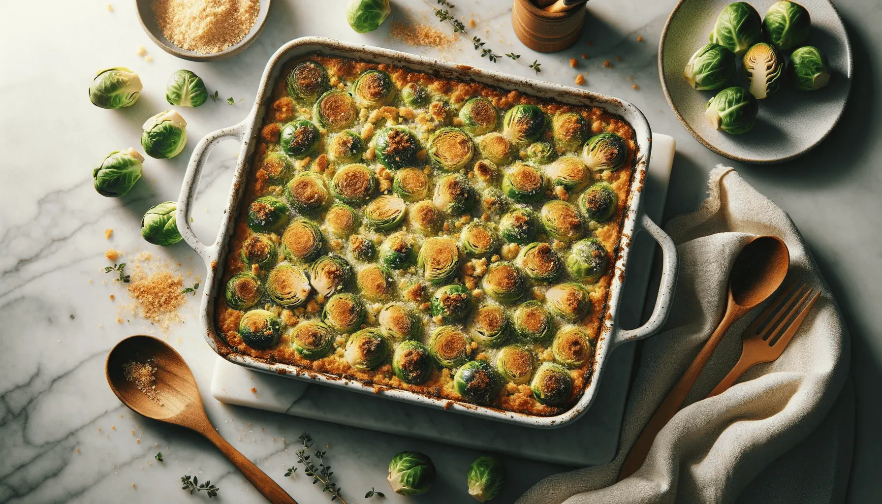 Vegan Brussels sprouts casserole recipe, ready to serve