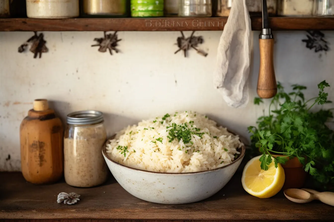 Butter rice, topped with parsley