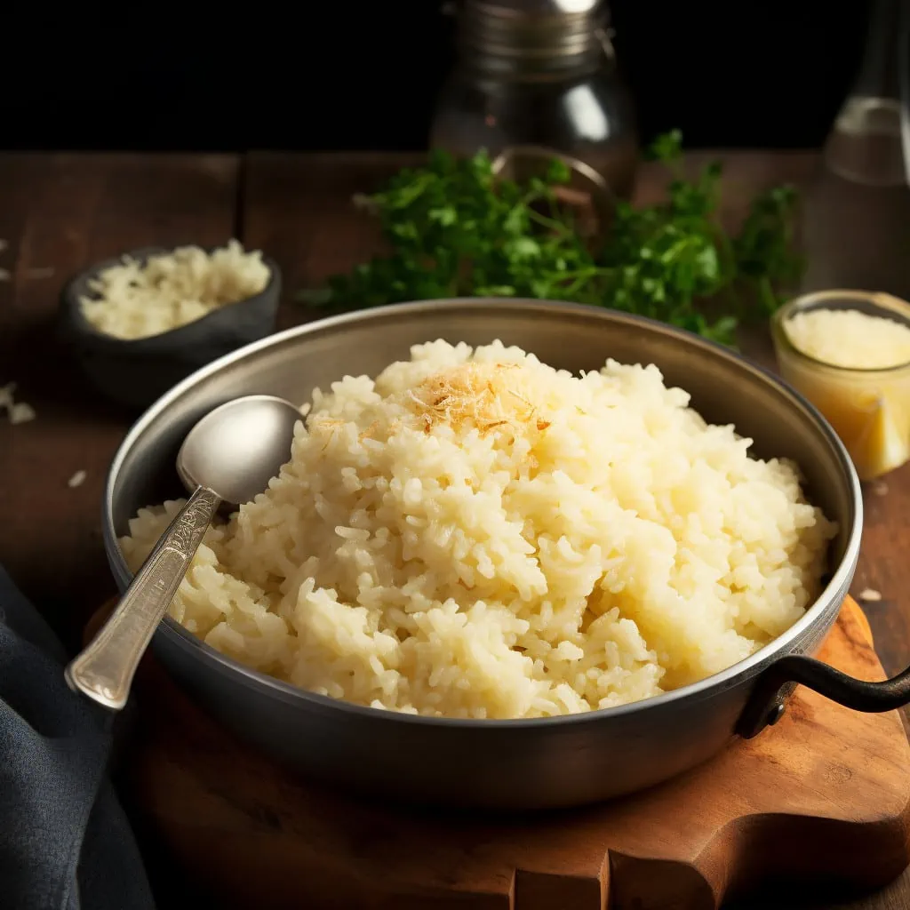 Butter rice served in a pan.