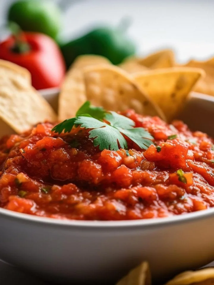 On the Border Salsa in a bowl, with chips