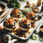Bacon spinach and four cheese stuffed mushrooms, ready to serve