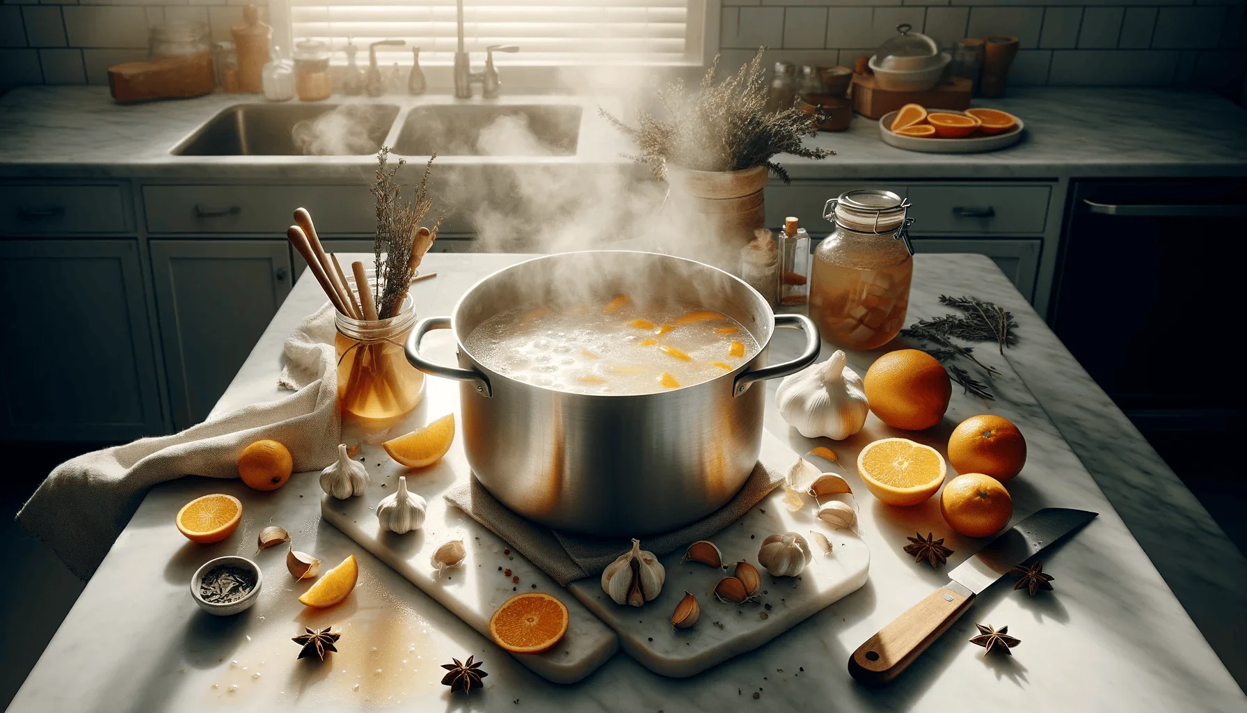 Boiling stockpot with apple cider brine, midway point