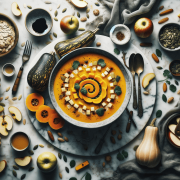 Butternut squash and apple soup, ready to serve