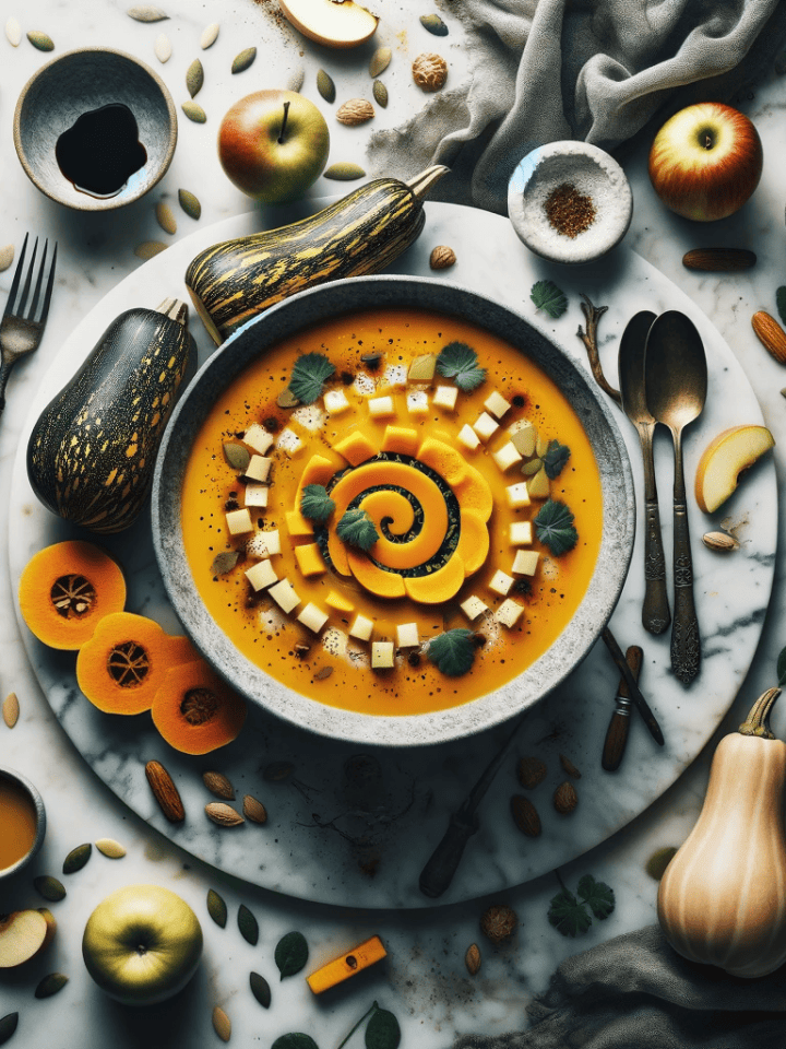 Butternut squash and apple soup, ready to serve