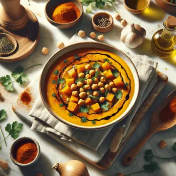Butternut squash and chickpea soup, ready to serve