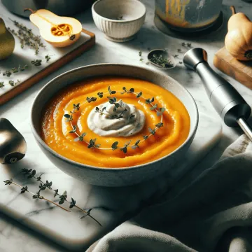 Butternut squash and pear soup, ready to serve