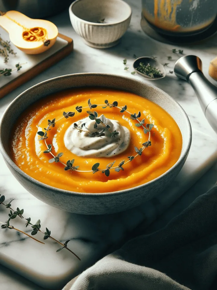 Butternut squash and pear soup, ready to serve