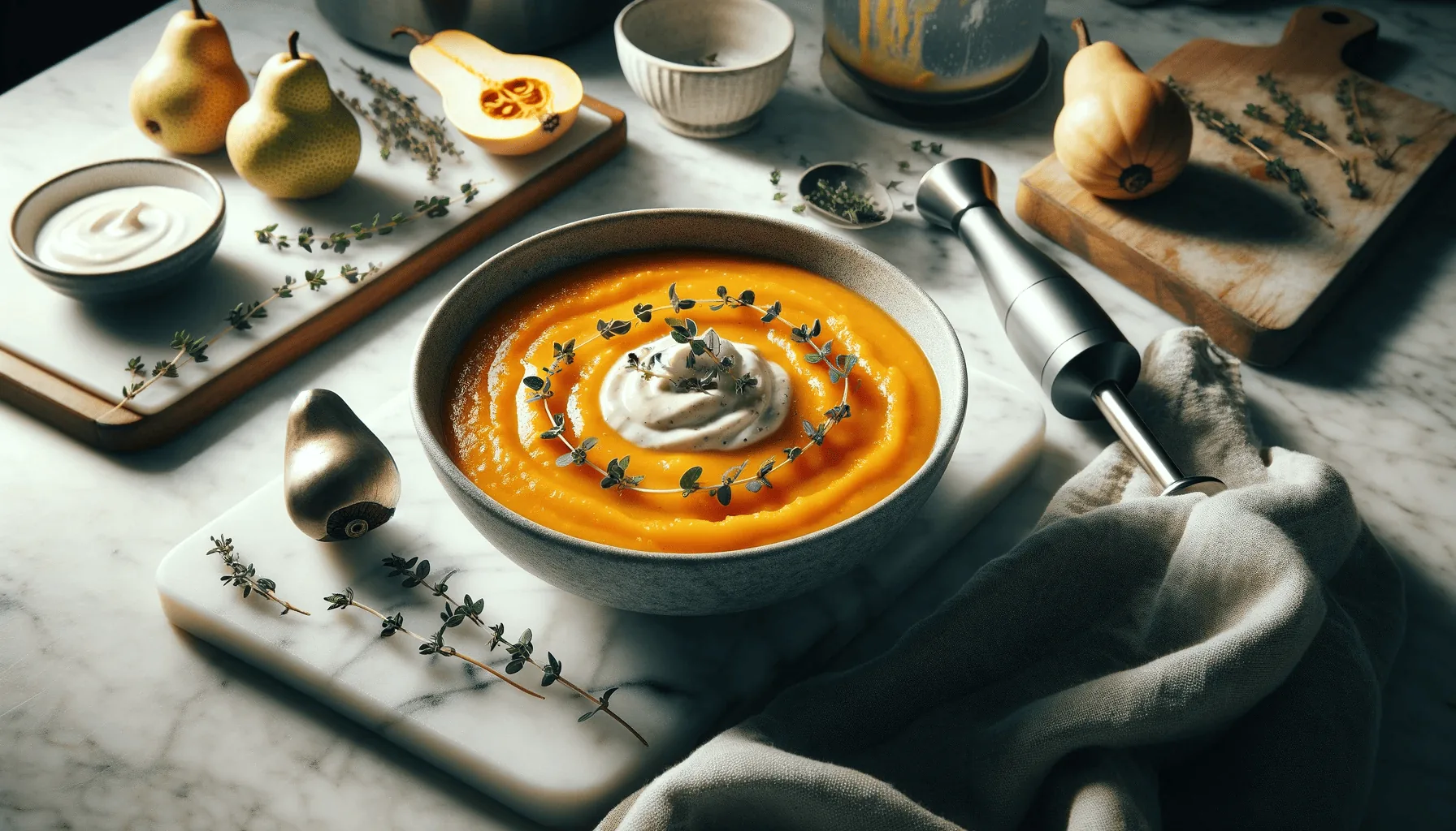 Butternut squash and pear soup, ready to serve