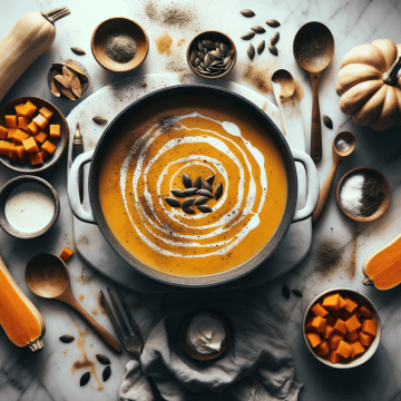 Butternut squash and sweet potato soup, ready to serve