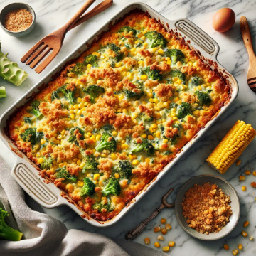 Corn and broccoli casserole, ready to serve