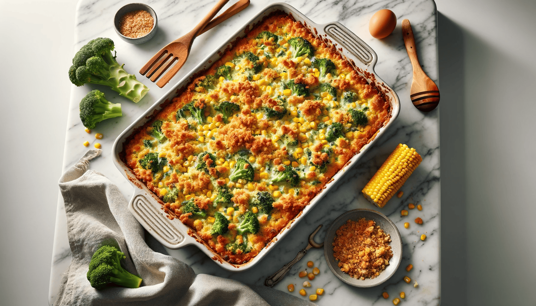 Corn and broccoli casserole, ready to serve