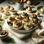 Creamy spinach stuffed mushrooms, ready to serve