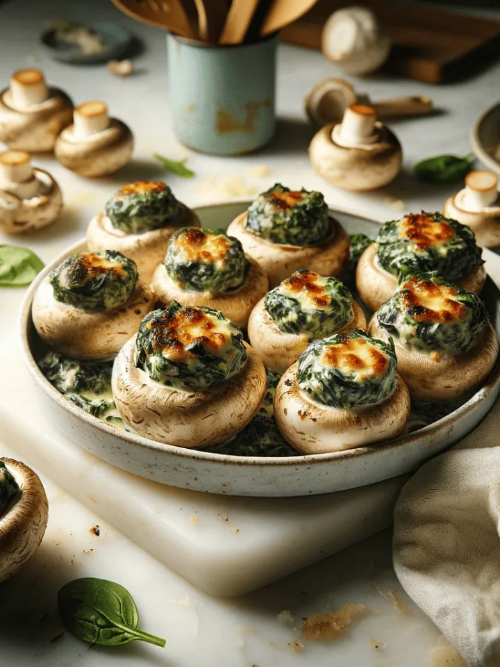 Creamy spinach stuffed mushrooms, ready to serve