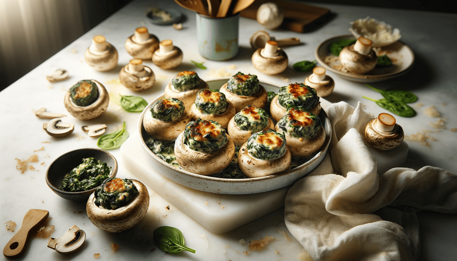 Creamy spinach stuffed mushrooms, ready to serve