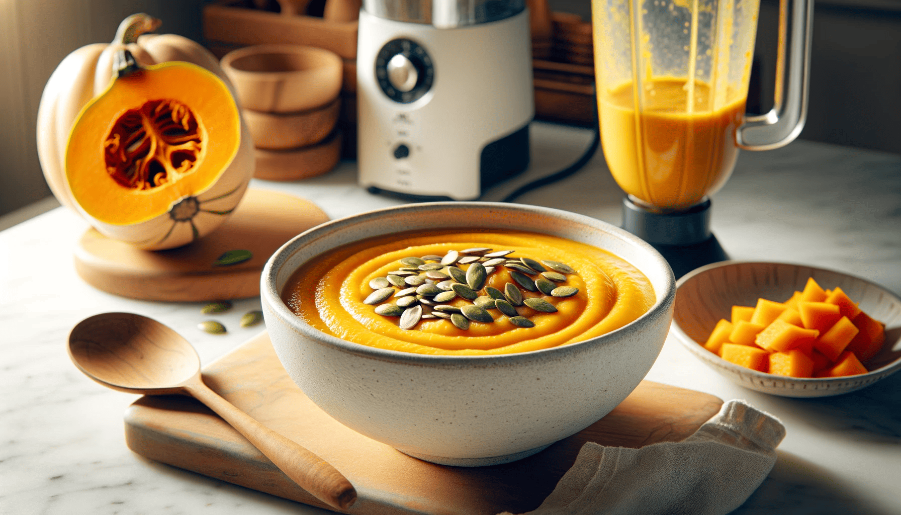 Finished apple and butternut squash soup in a bowl