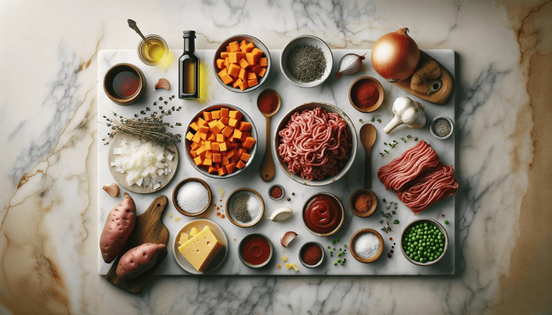 Ingredients for the casserole neatly arranged