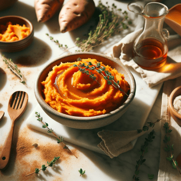 Maple mashed sweet potatoes, ready to serve