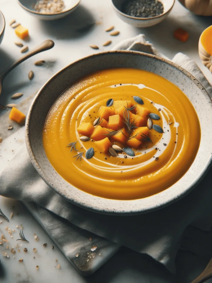Simple butternut squash soup, ready to serve