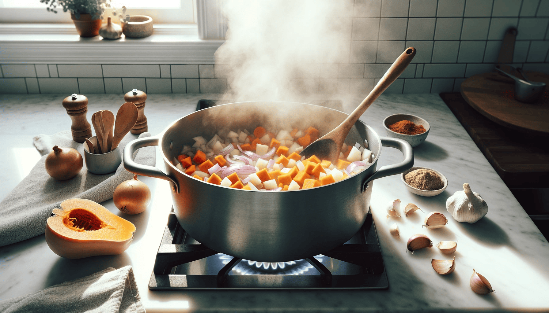 Soup ingredients being cooked in a pot