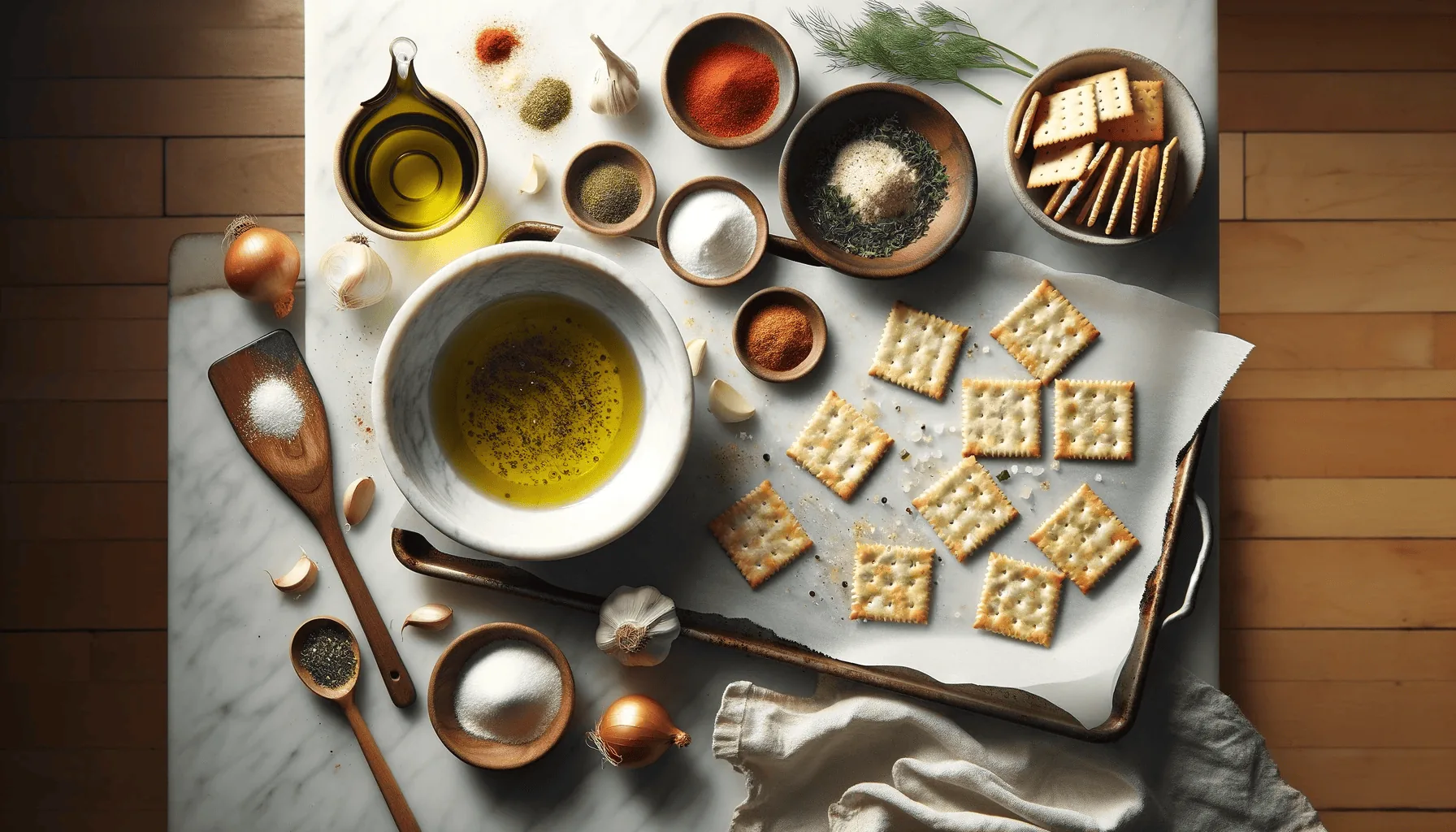 Spiced crackers in preparation on the counter