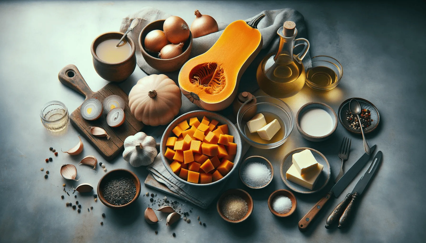 The ingredients for my simple butternut squash soup recipe