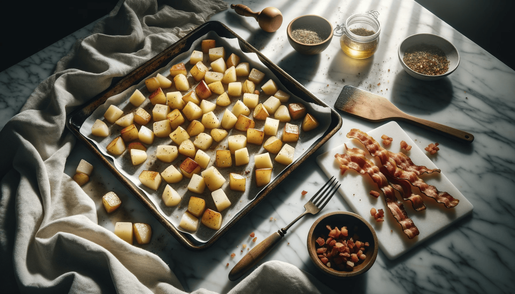 The making of bacon roasted potatoes recipe
