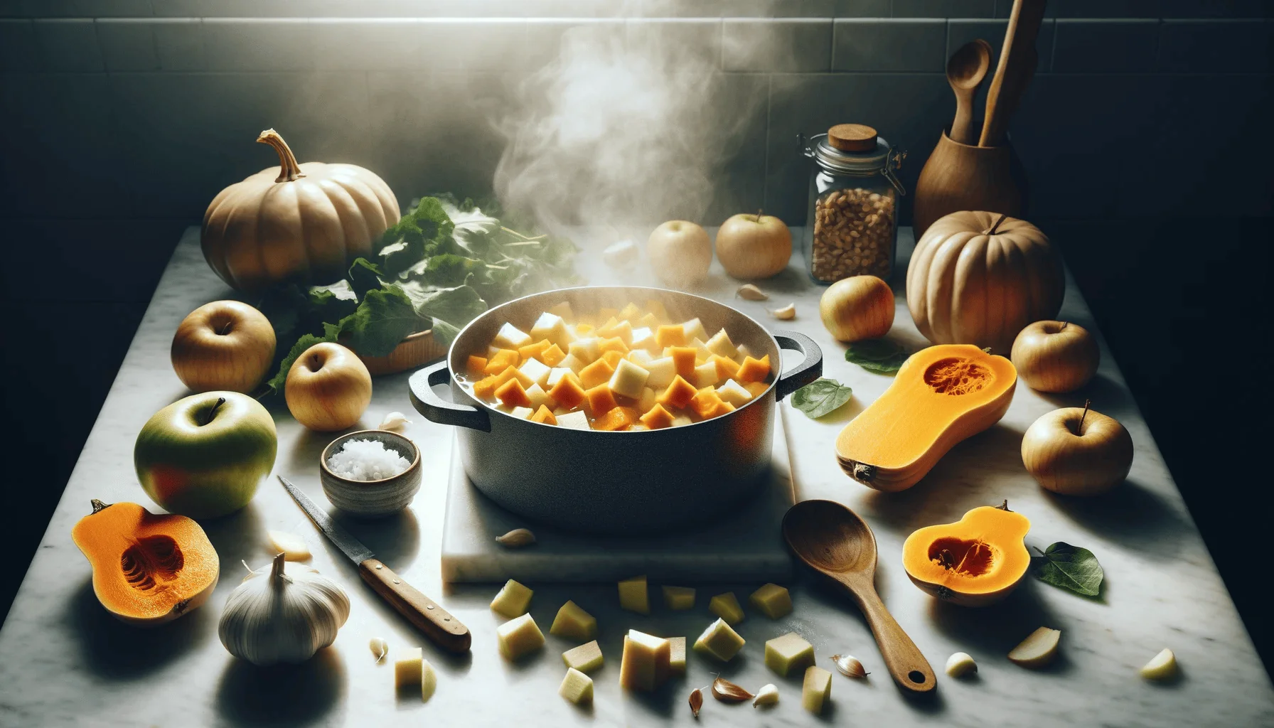 The making of butternut squash and apple soup