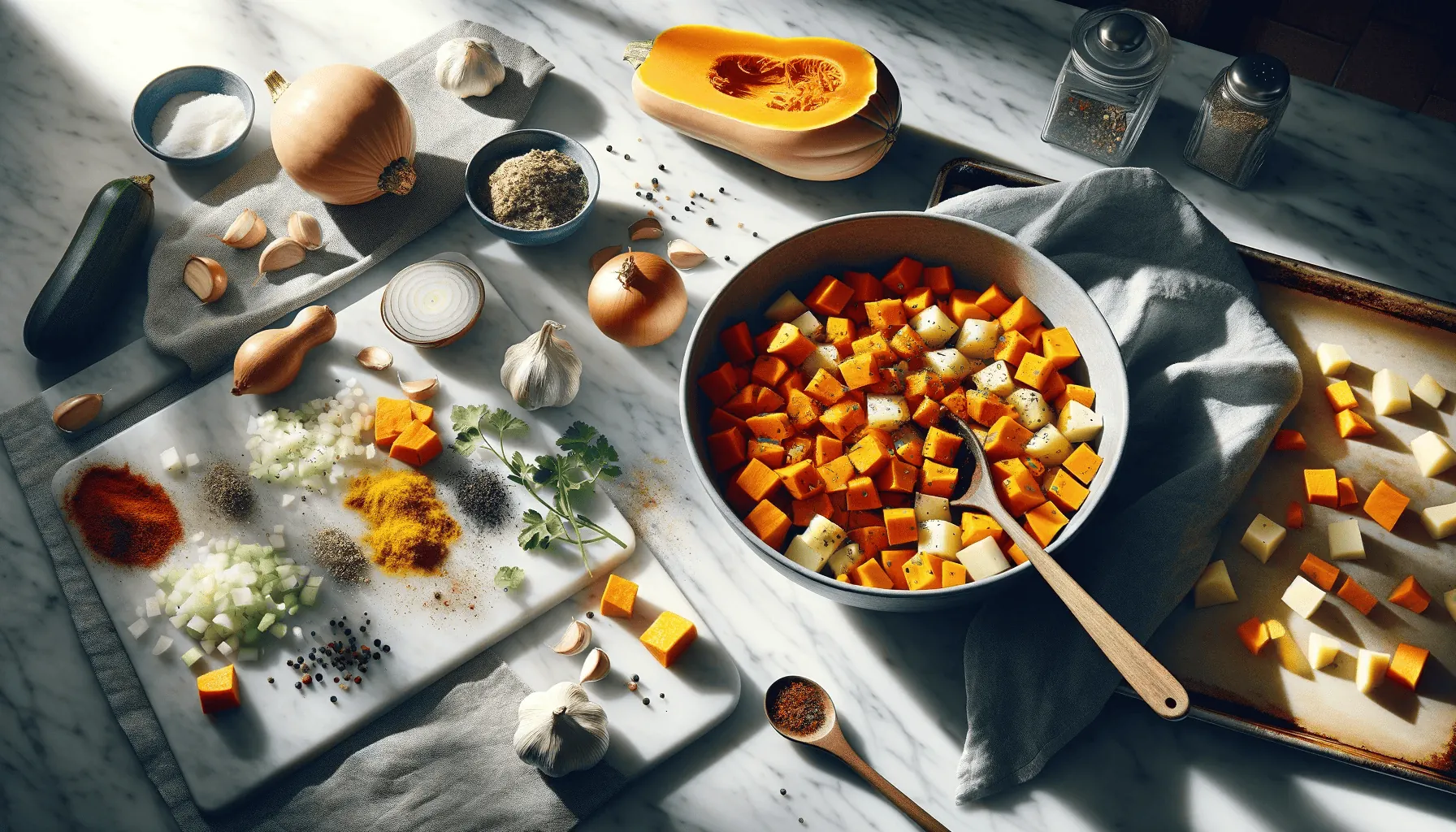 The making of butternut squash and sweet potato soup